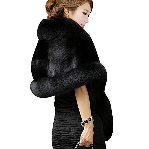 Roniky Women's Faux Fur Coat Wedding Cloak Cape Shawl for Evening Party - Image 3