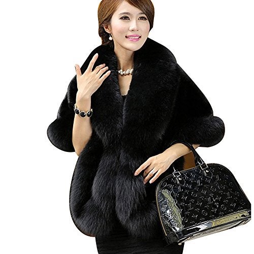 Roniky Women's Faux Fur Coat Wedding Cloak Cape Shawl for Evening Party - Image 2