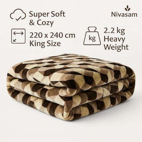 Nivasam Super Soft Semi Cloudy Mink Blanket Double Bed Ultra-Plush Heavy 2.2 kg Winter Blanket | Warm, Cozy & Durable Machine Washable Luxury Blanket for All Seasons (Cubic Mocha) - Image 3