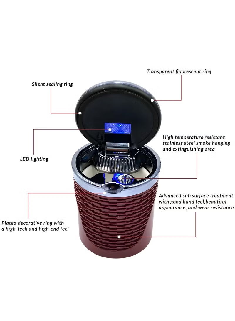 3XR Car Ashtray with LED Light and High-Temperature Resistant Stainless Steel Design Brown - Image 3