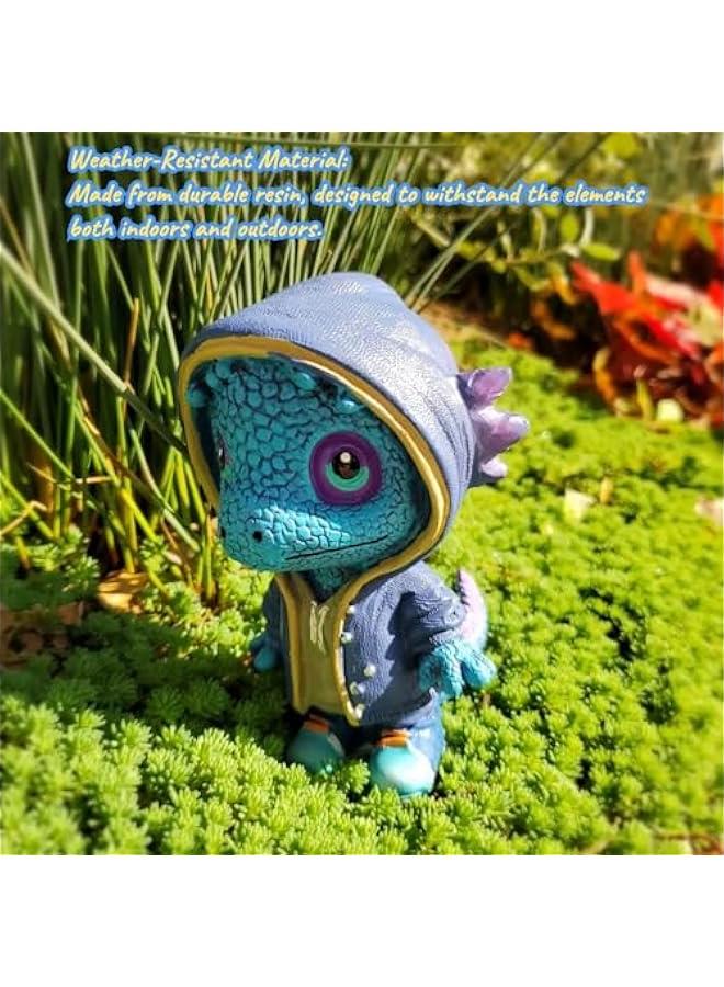 Cool Dragon Figurine Statue - Unique Resin Dinosaur Sculptures for Home & Office Décor, Garden Ornaments - Adorable Baby Dragon Figurines & Desk Accessories (Purple) - Image 2