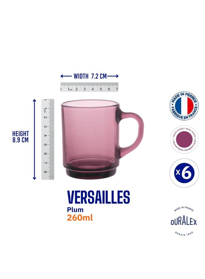 Duralex® Versailles Plum (Purple) Tempered Glass Mugs | 260ml Set of 6 | Ultra-Resistant, Stackable Coffee & Tea Mugs | Microwave & Dishwasher Safe | Giftable Mug Set - Image 4