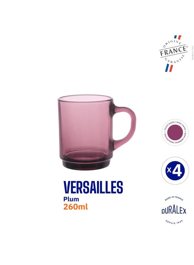 Duralex® Versailles Plum (Purple) Tempered Glass Mugs | 260ml Set of 6 | Ultra-Resistant, Stackable Coffee & Tea Mugs | Microwave & Dishwasher Safe | Giftable Mug Set - Image 2