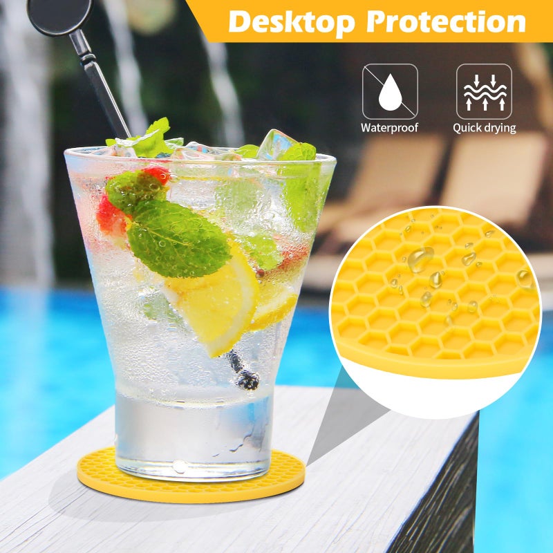 TWTLi Coasters Set of 6 with Holder Coasters for Drinks Coffee Table Decor Coaster Suitable for Kinds Cups Anti-Slip Non-Stick Silicone Cup Coaster and Living Room Decor (6 Pcs  Yellow)  - Image 4
