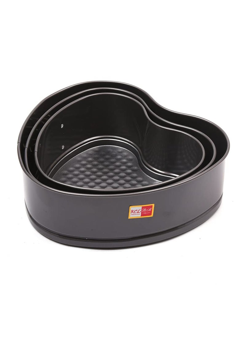 KCL KCL Aluminium Heart Shape Shape Non Stick Teflon Lockable Springform Cake Baking Mould for Microwave Oven Pack of 3  - Image 2