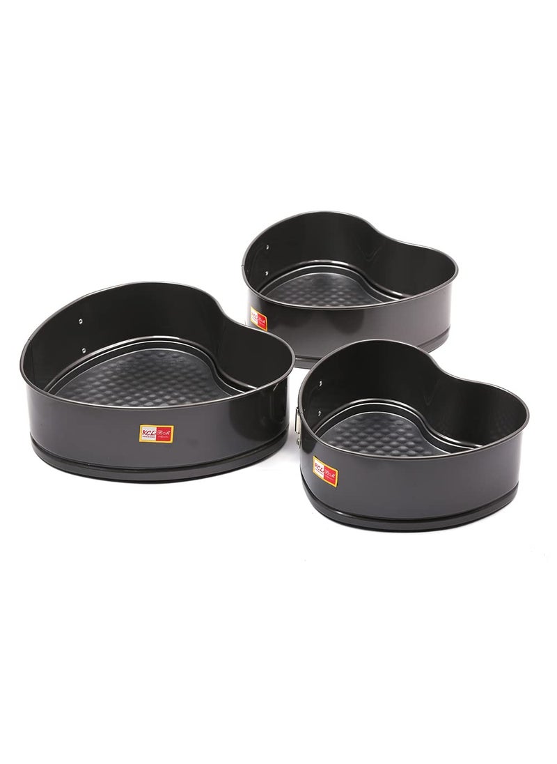 KCL KCL Aluminium Heart Shape Shape Non Stick Teflon Lockable Springform Cake Baking Mould for Microwave Oven Pack of 3  - Image 1