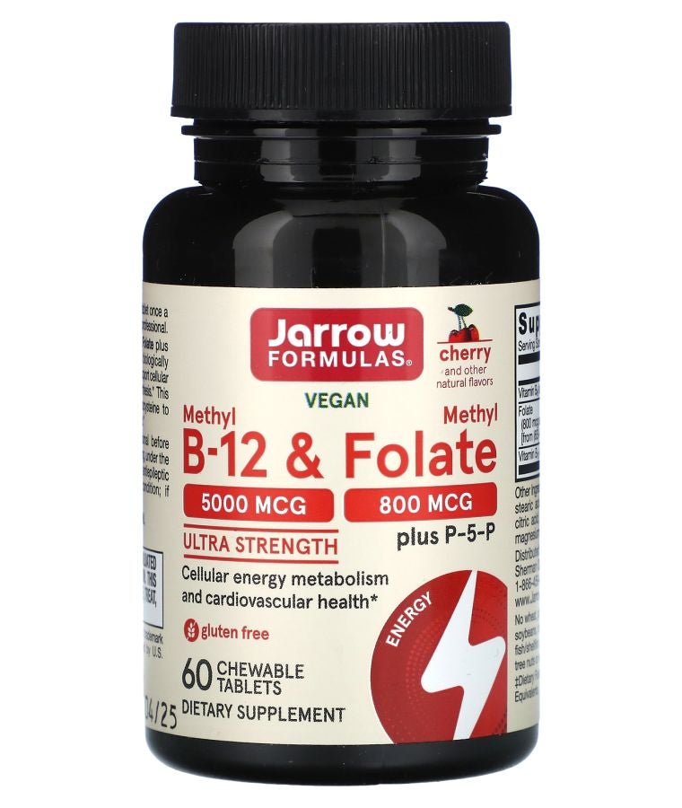 jarrow formulas Vegan Methyl B-12 & Methyl Folate Ultra Strength Cherry 60 Chewable Tablets