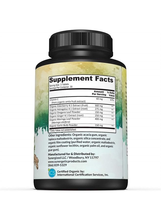 Sunergetic مكمل دعم المناعة العضوي المعتمد من وزارة الزراعة الأمريكية - مكمل صحة المناعة العضوي مع فيتامين C، البلسان، الأستراجالوس، الأوريجانو، الزنجبيل، المورينغا والثوم - دعم نظام المناعة العضوي - 90 قرص مناعة - Image 2