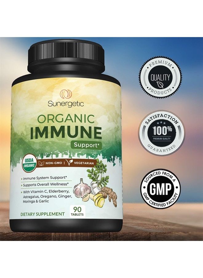 Sunergetic مكمل دعم المناعة العضوي المعتمد من وزارة الزراعة الأمريكية - مكمل صحة المناعة العضوي مع فيتامين C، البلسان، الأستراجالوس، الأوريجانو، الزنجبيل، المورينغا والثوم - دعم نظام المناعة العضوي - 90 قرص مناعة - Image 5