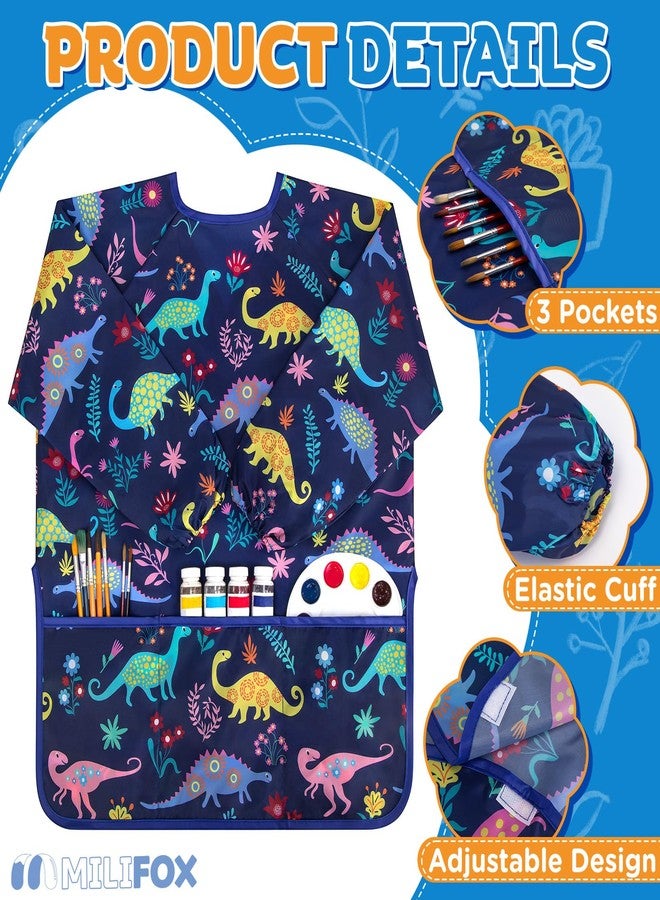 Milifox Smocks for Kids, 1 Pack Kids Painting Apron, Waterproof Children Art Smock Long Sleeve with 3 Pockets for Painting, Art, Crafts, Cooking, Activity (Blue) - Image 3