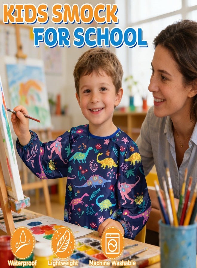 Milifox Smocks for Kids, 1 Pack Kids Painting Apron, Waterproof Children Art Smock Long Sleeve with 3 Pockets for Painting, Art, Crafts, Cooking, Activity (Blue) - Image 4