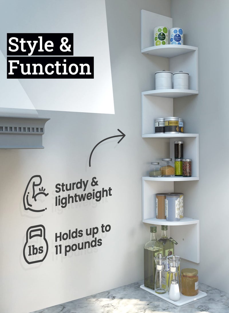 توشيونيكس رف زاوية حائط خشبي عائم من 5 طبقات مع تصميم متعرج لرف الكتب ديكور المنزل - Image 4