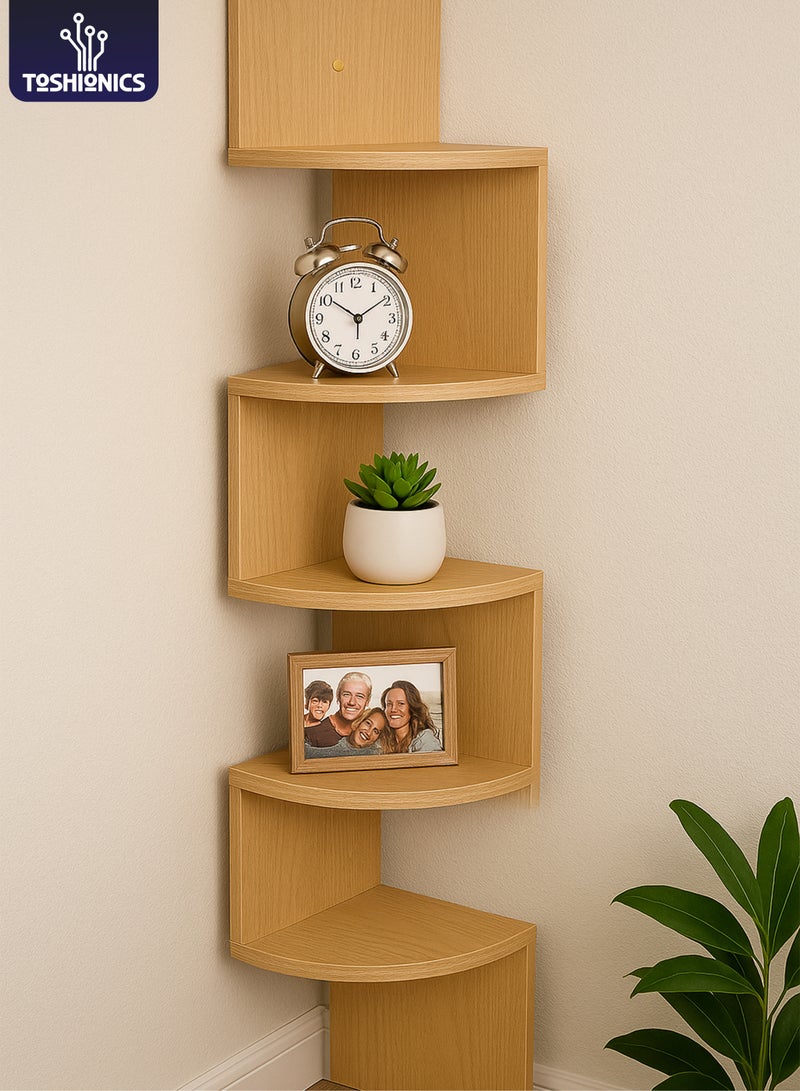 توشيونيكس رف زاوية حائط خشبي عائم من 5 طبقات مع تصميم متعرج لرف الكتب ديكور المنزل - Image 1