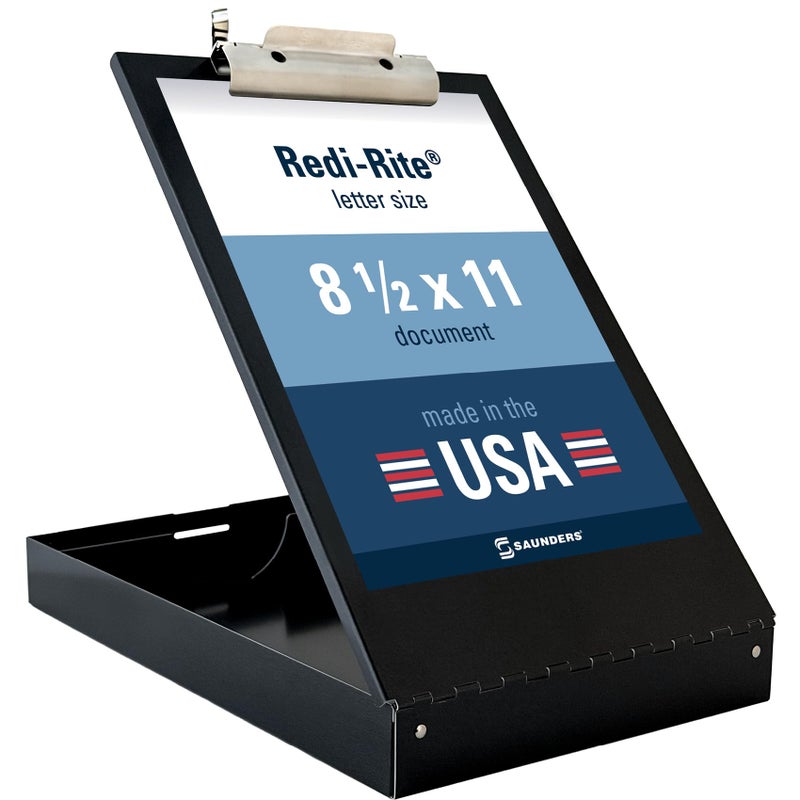 Saunders Metal Clipboard with Storage, Black Single Layer Nursing Clipboard Folio, Letter Size Paper Organizer, Steel Clip with Self Locking Latch, Form Holder for Office, School & Work - Made in USA - Image 1