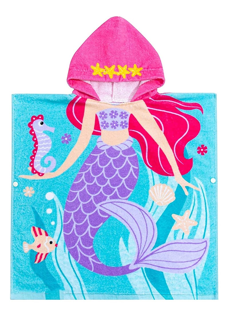 Hooded Towel for Babys Toddlers, Boys Girls 12M to 5 Years, 48x24 inch Cotton Wrap, Super Soft Absorbent Cotton, MultiUse for Kids Bath Pool Beach Swim Bathroom Child Cover, Mermaid Purple - Image 1