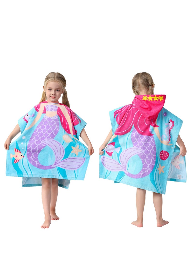 Hooded Towel for Babys Toddlers, Boys Girls 12M to 5 Years, 48x24 inch Cotton Wrap, Super Soft Absorbent Cotton, MultiUse for Kids Bath Pool Beach Swim Bathroom Child Cover, Mermaid Purple - Image 2