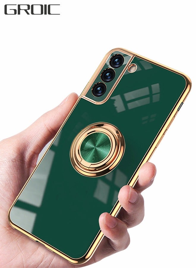 GROIC For Samsung Galaxy S21 FE Case 6.4 Inch Case, Slim Ring Holder Electroplated Soft Silicone Frame Shock Absorbing Bumper Cover Phone Case Green - Image 1