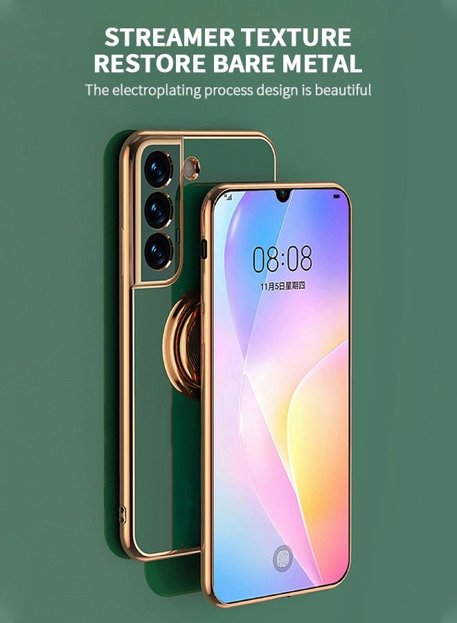 GROIC For Samsung Galaxy S21 FE Case 6.4 Inch Case, Slim Ring Holder Electroplated Soft Silicone Frame Shock Absorbing Bumper Cover Phone Case Green - Image 2