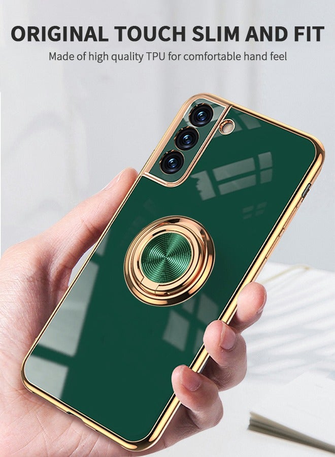 GROIC For Samsung Galaxy S21 FE Case 6.4 Inch Case, Slim Ring Holder Electroplated Soft Silicone Frame Shock Absorbing Bumper Cover Phone Case Green - Image 5