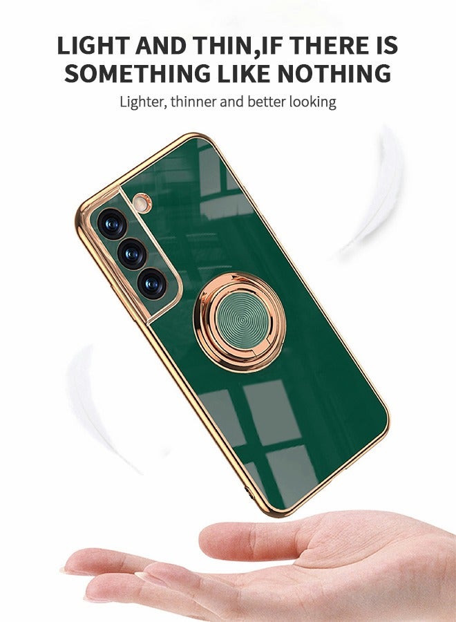 GROIC For Samsung Galaxy S21 FE Case 6.4 Inch Case, Slim Ring Holder Electroplated Soft Silicone Frame Shock Absorbing Bumper Cover Phone Case Green - Image 3