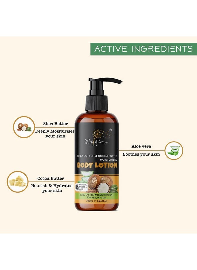 La' Decus INDIA - Moisturizing Body Lotion With Shea And Cocoa Butter || Deep Hydration || No Mineral Oil, Parabens, Silicones And Color 200Ml - Image 1
