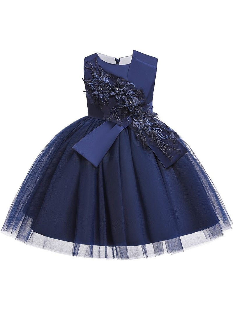 Loquat فستان زهرة الجنية الأنيق باللون الأزرق الداكن - Image 1