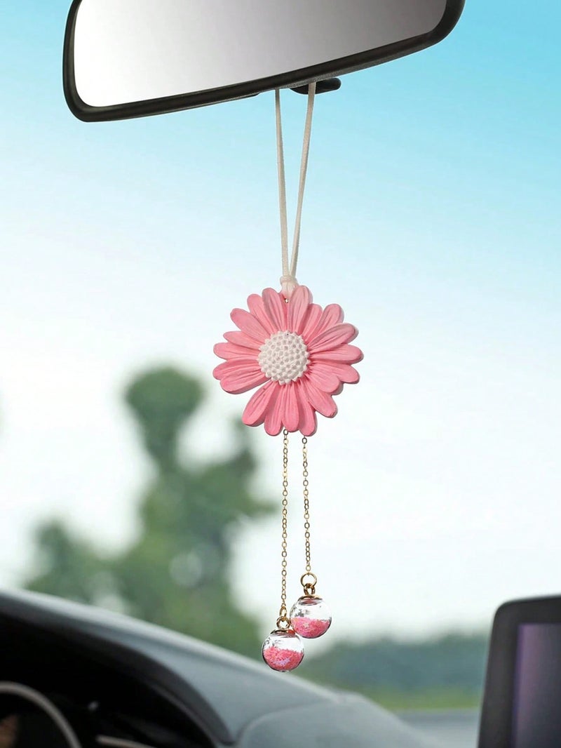 Pink Flower Car Hanging Ornament with Crystal Beads Decoration - Image 4