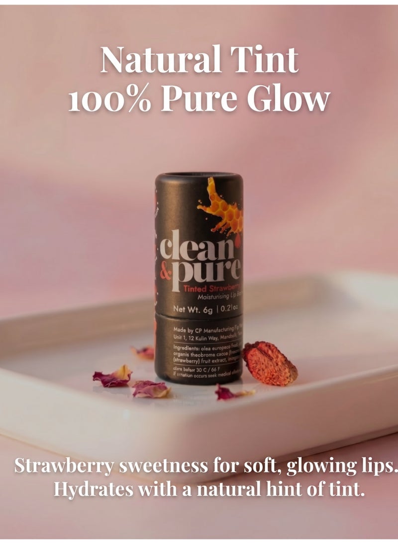 Clean & Pure Tinted Strawberry Lip Balm – 100% Natural, Enriched with Strawberry, Moisturizes & Repairs Dry Lips, 6g - Image 2