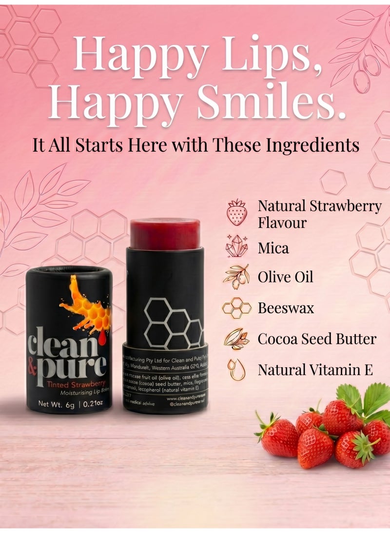Clean & Pure Tinted Strawberry Lip Balm – 100% Natural, Enriched with Strawberry, Moisturizes & Repairs Dry Lips, 6g - Image 3