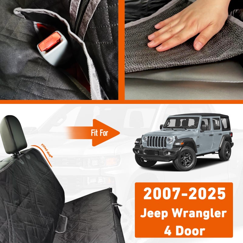 Kistrba Dog Car Seat Cover Compatible with Jeep Wrangler 4 Door 2007-2025, Waterproof Pet Bench Seat Cover for Back Seat, 600D Heavy Duty Scratch Proof Nonslip Truck Seat Covers for Dogs - Image 2
