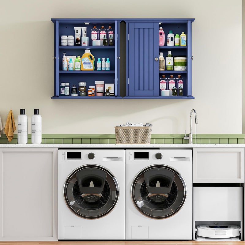 ChooChoo Bathroom Wall Cabinet, Over The Toilet Space Saver Storage Cabinet, Medicine Cabinet with 2 Door and Adjustable Shelves, Cupboard, Navy Blue - Image 5