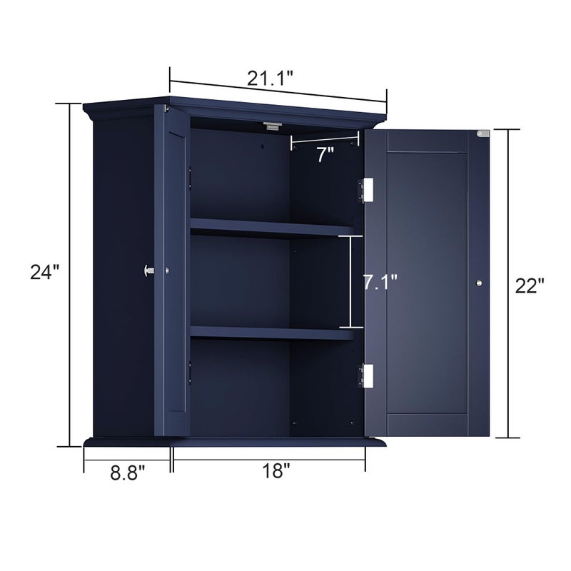 ChooChoo Bathroom Wall Cabinet, Over The Toilet Space Saver Storage Cabinet, Medicine Cabinet with 2 Door and Adjustable Shelves, Cupboard, Navy Blue - Image 2