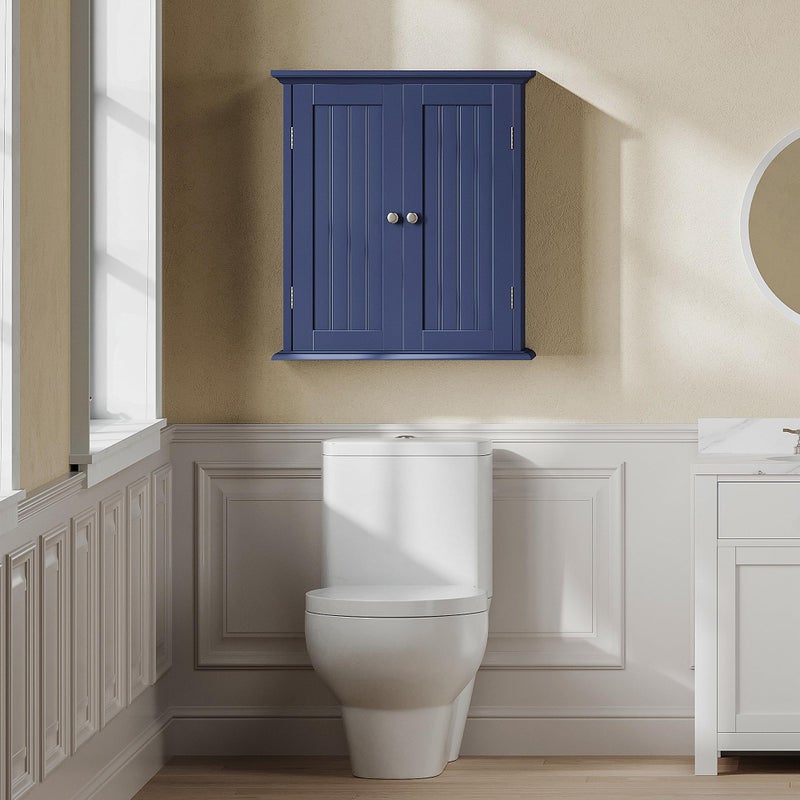 ChooChoo Bathroom Wall Cabinet, Over The Toilet Space Saver Storage Cabinet, Medicine Cabinet with 2 Door and Adjustable Shelves, Cupboard, Navy Blue - Image 3