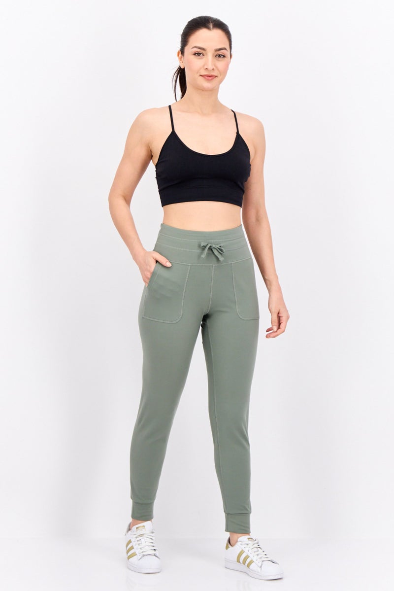 Hype Women Drawstring Plain 28 Inseam Jogger Pants, Light Olive - Image 4