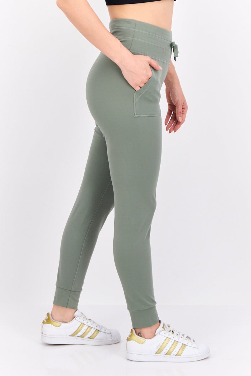 Hype Women Drawstring Plain 28 Inseam Jogger Pants, Light Olive - Image 2