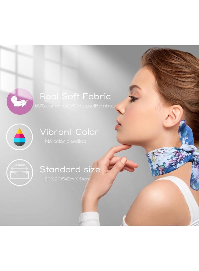 Arumary Soft Cotton & Viscose(Bamboo) Floral Bandanas, Hair wrapper, Headband, Handkerchief, Hair scarf, Neckerchief, 21”X21”, Apricot Flower, Large - Image 5
