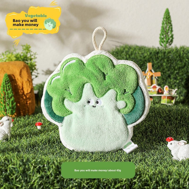 Hanging coral fleece hand towel kitchen thickened absorbent quick-drying towel bathroom cartoon cute children's Rag(Make money for you, 20*22cm) - Image 1