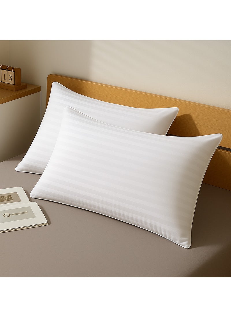 MAXQON Set of 2-Bed Pillow Striped White Hotel Standard Extra Soft Microfiber Anti Allergic&Anti-bacterial,  Size(50x70CM)  - Image 1