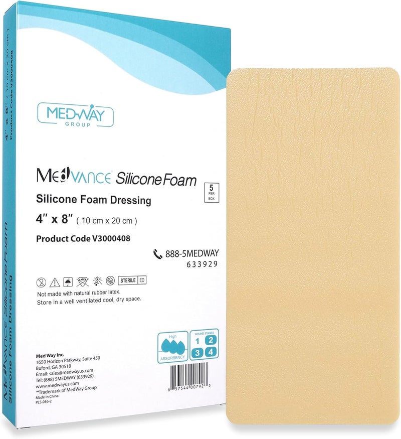 MedVance TM Silicone - Silicone Adhesive Foam Absorbent Dressing, 4"x8", Box of 5 dressings