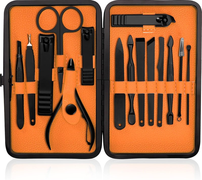 Utopia Care, Manicure Kit for Women and Men, Manicure Set with Nail Clippers, Nail Kit Includes Fingernail & Toenail Clippers,16Pcs Pedicure Kit Stocking Stuffers with Travel Case, Orange - Image 1