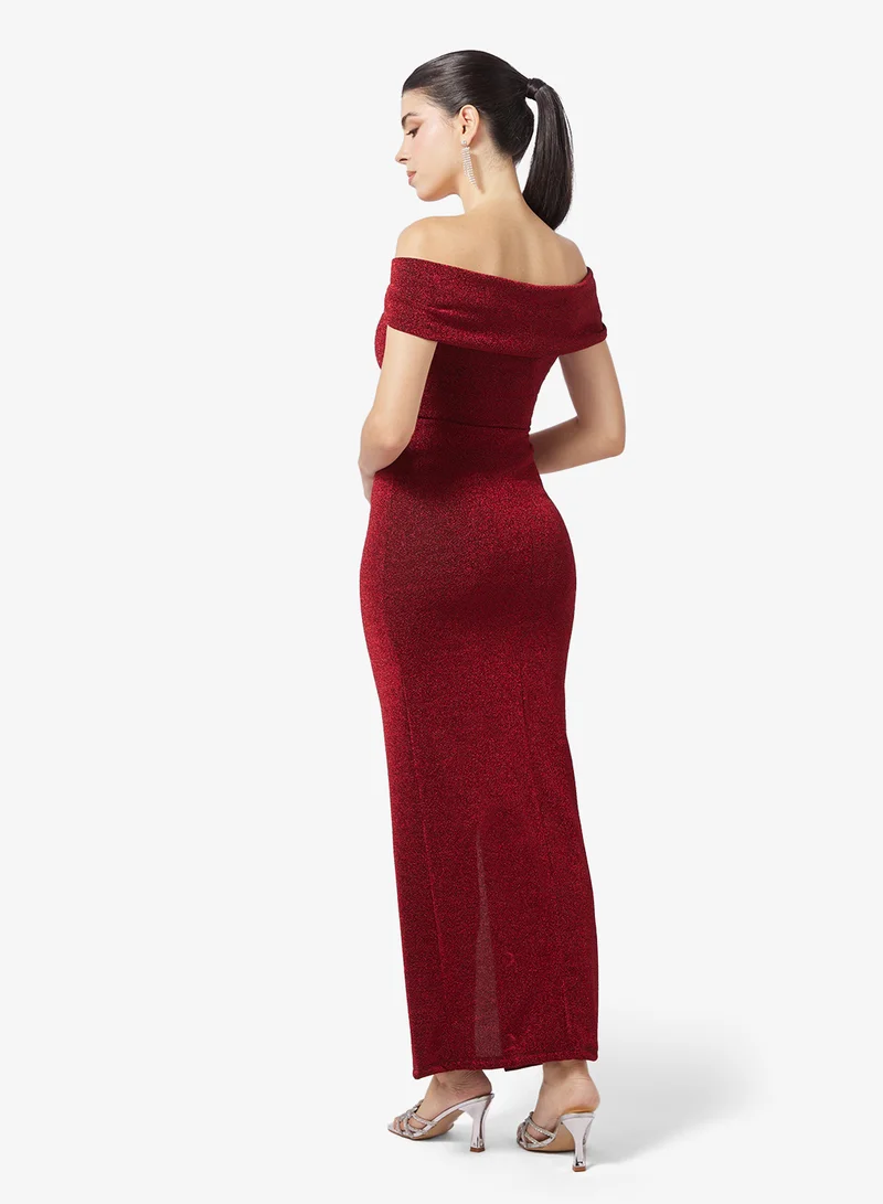 Ella Limited Edition Off Shoulder Shimmer Dress With Slit