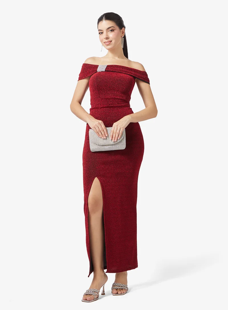 Ella Limited Edition  Off Shoulder Shimmer Dress With Slit for Women | Best Price UAE