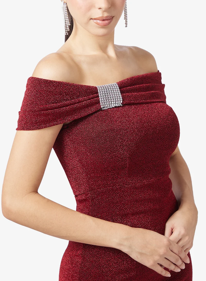 Ella Limited Edition  Off Shoulder Shimmer Dress With Slit for Women | Best Price UAE