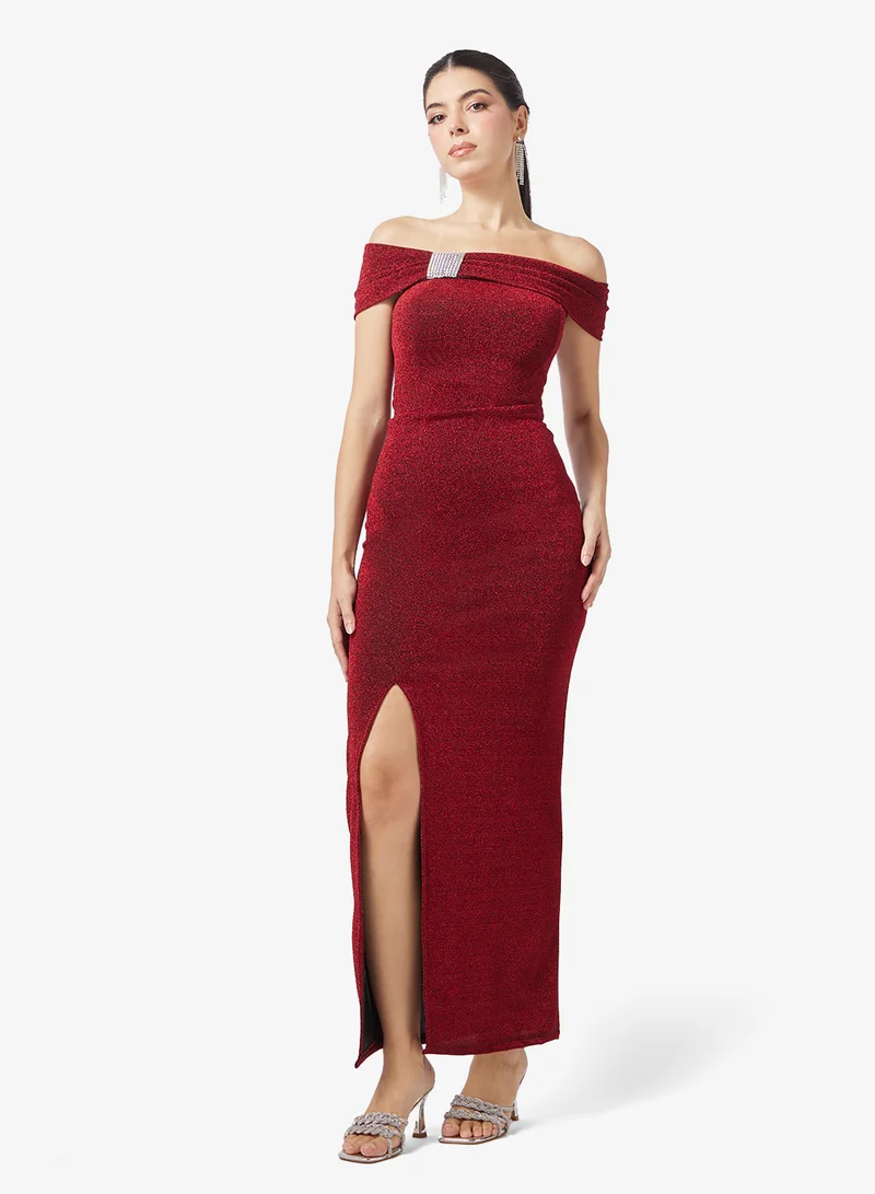 Ella Limited Edition Off Shoulder Shimmer Dress With Slit