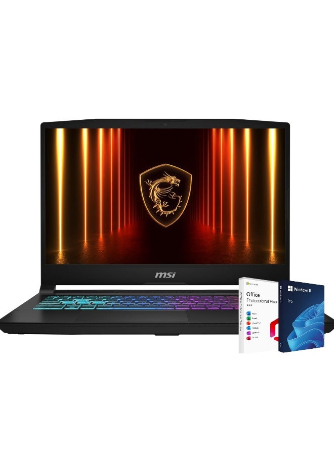 إم اس أي Katana 15 HX Gaming Laptop, Intel Core i7-14650HX, 15.6 Inch 165Hz QHD , 16GB RAM, 1TB SSD, NVIDIA RTX 5070 8GB, Win 11  Pro, English,   Black + Life Time Office 2024 english Black - Image 1