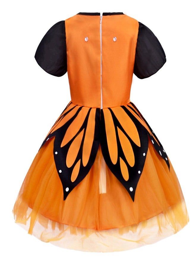 ZZIHAN Monarch Butterfly Costume for Girls 5-7 - Fairy Dress Up Outfit with Tulle Dress & Fairy Wings, Butterfly Headband & Hair Clips, Great for Halloween, School Plays or Birthday Parties - Image 4