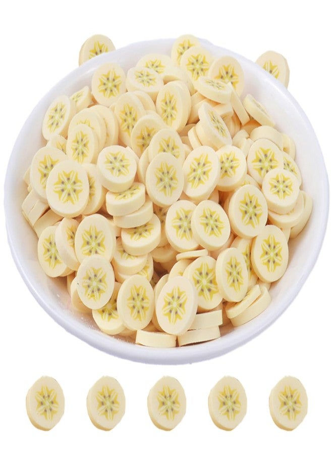 Zhiheng 100 Pack Fruit Polymer Clay Charms Soft Resin Slices Colorful Flatback Beads for DIY Scrapbooking Miniature Fairy Garden Hair Accessories Phone Case Decor(Banana) - Image 1