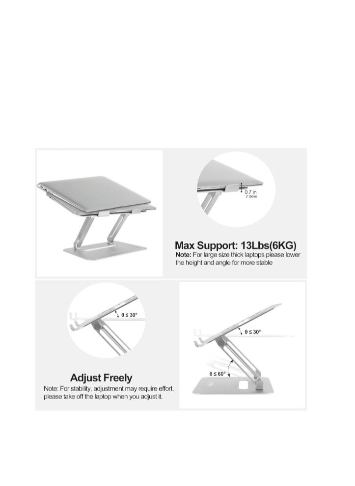 Generic - urmust Adjustable Laptop Stand for Desk Aluminum Computer Stand for Laptop Riser Holder Notebook Stand Compatible with MacBook Air Pro Ultrabook All Laptops 11-17"(Silver) - Image 1