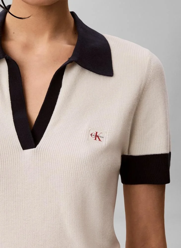 Calvin Klein Jeans  Textured Knit Open Placket Polo Shirt for Women | Best Price UAE