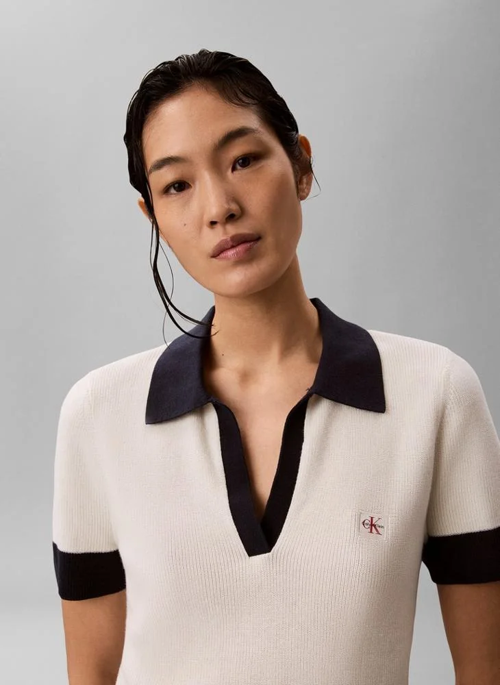 Calvin Klein Jeans  Textured Knit Open Placket Polo Shirt for Women | Best Price UAE
